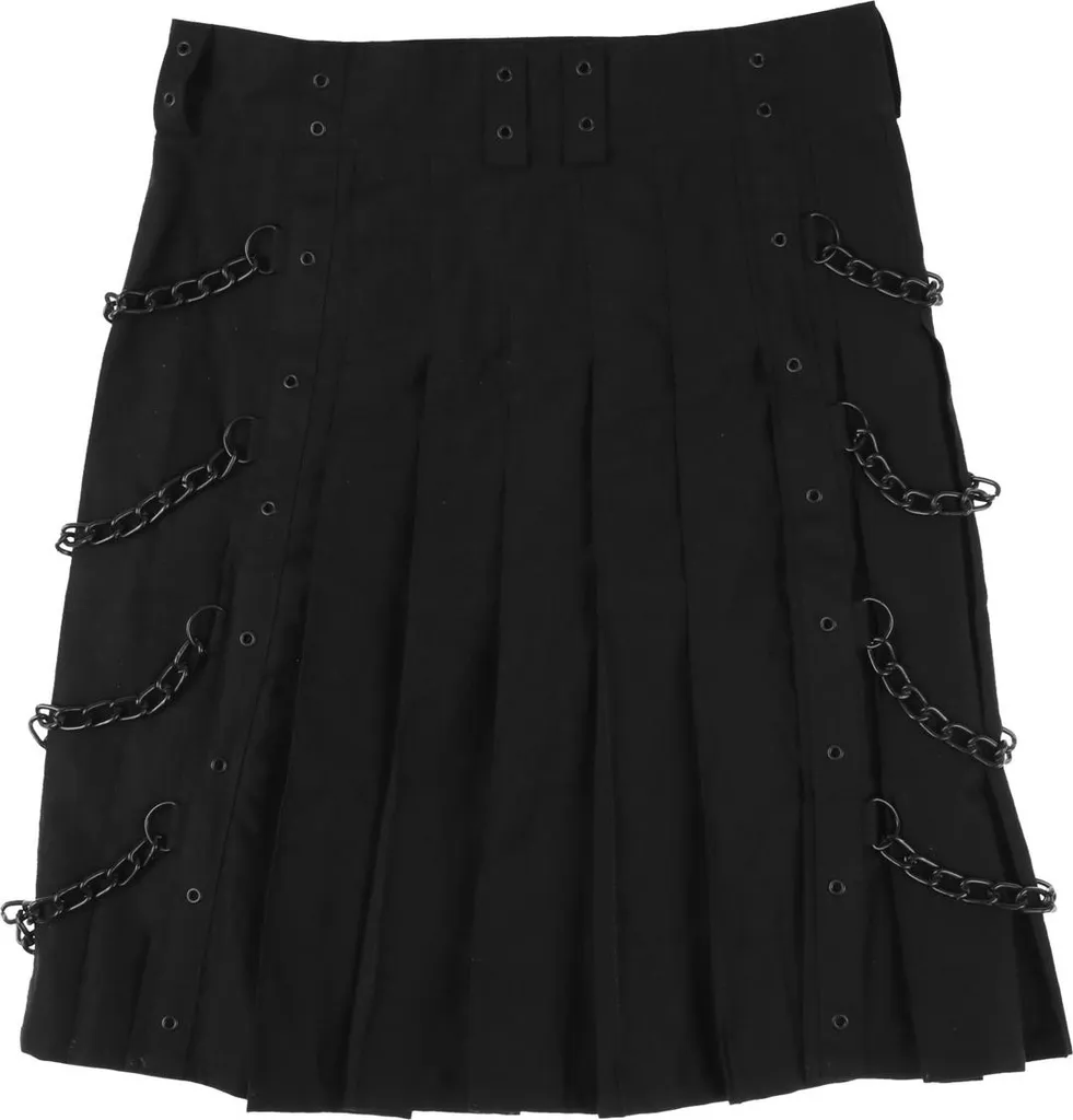 Kilt Utility Nero Denim L - Design Scozzese Moderno con Catene - 2