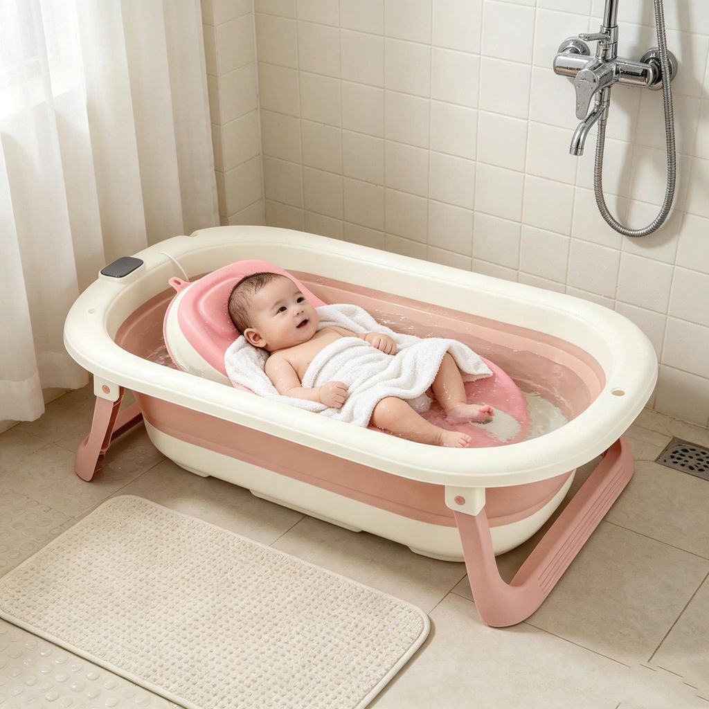 Faltbare Baby Badewanne,Babybadewanne mit Thermometer und Produktbild 