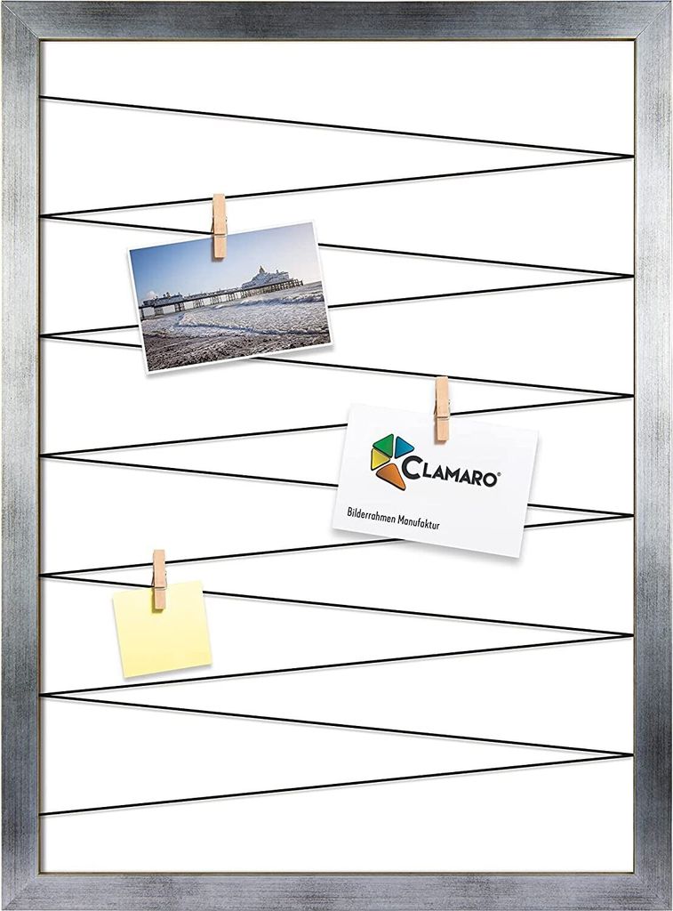 Fotohalter Pinnwand Fotorahmen Bilderrahmen 20 Holzklammer CLAMARO Collage Flex, Flex Größe:40x60, Flex Farbe:Silber Gebürstet
