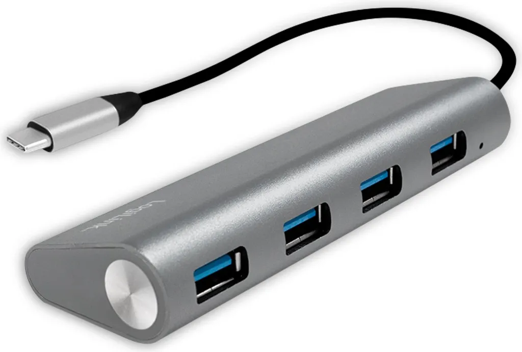 Hub USB-C 4 ports pour ordinateur portable Logilink en aluminium gris chic