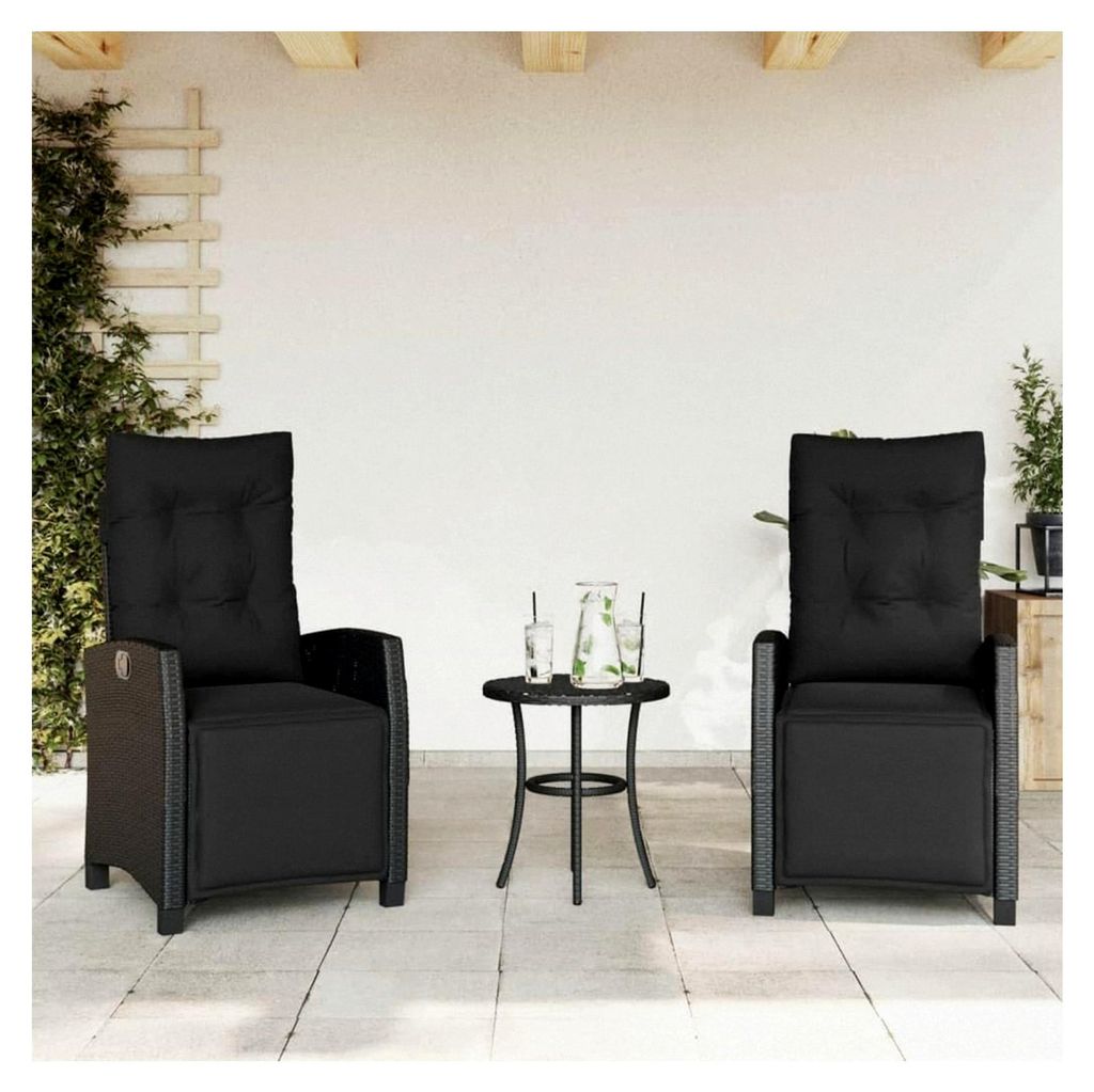 2er Set Gartenstuhl Polyrattan Verstellbar Hochlehner Balkonstuhl Gartenmöbel Set mit 2 Stühlen für Garten Balkon Terrasse - Schwarz