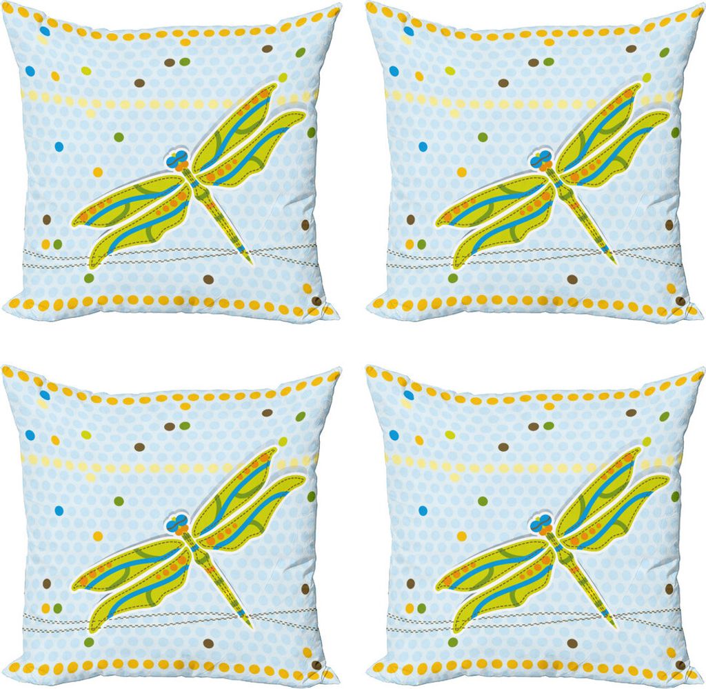 ABAKUHAUS Libelle Kissenbezug Set (4 Stück), Kinder-Cartoon Thema, Moderner Doppelseitiger Digitaldruck, 45 cm x 45 cm, Lime Green Blassblau
