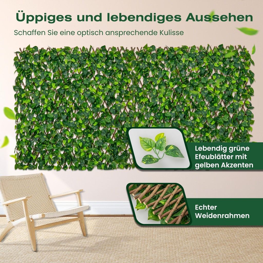 COSTWAY Knstliche Efeu Garten Sichtschutz 180x90cm,