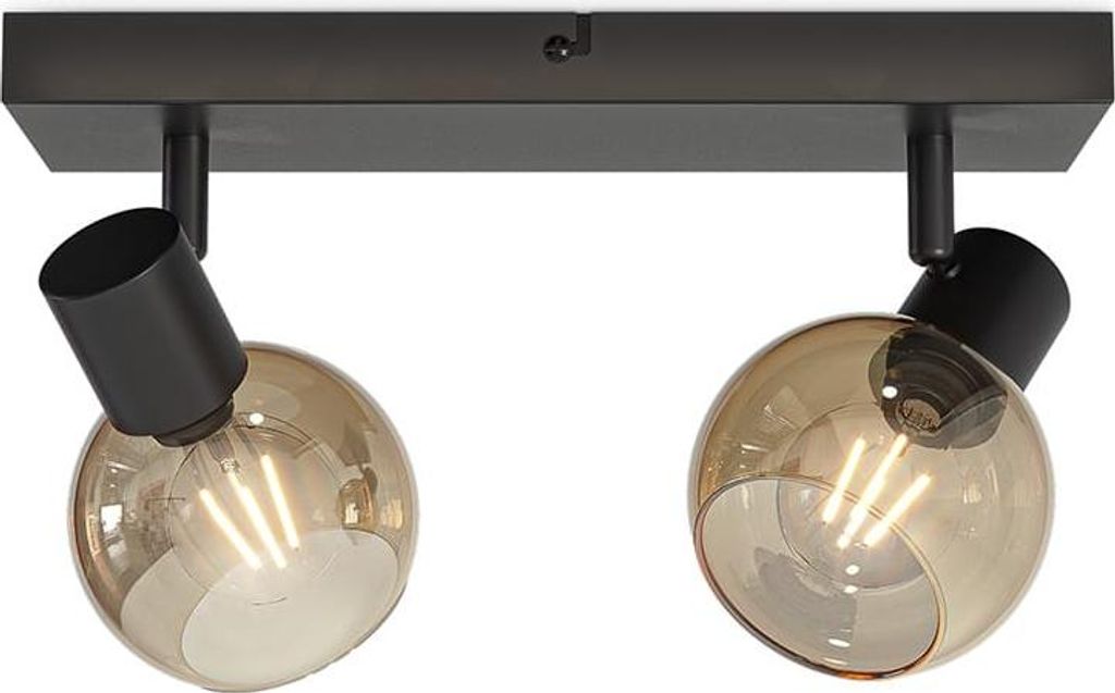 hoftronic LED Deckenleuchte 2 Spots E14 Bernsteinfarbenes Glas Schwarz IP20