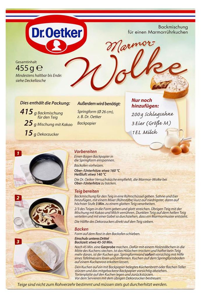 Dr. Oetker Marmor Wolke Kuchenbackmischung für einen Produktbild 