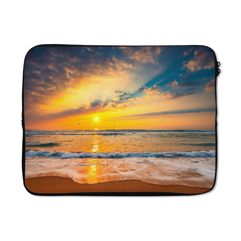 MuchoWow Laptop Hülle 17 Zoll Laptoptasche Sonnenuntergang - Strand - Meer - Wolken - Orange - Zipper - Schutzabdeckung