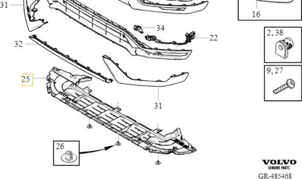 Déflecteur inférieur pare-chocs avant pour Volvo XC90 II - OE 31323414
