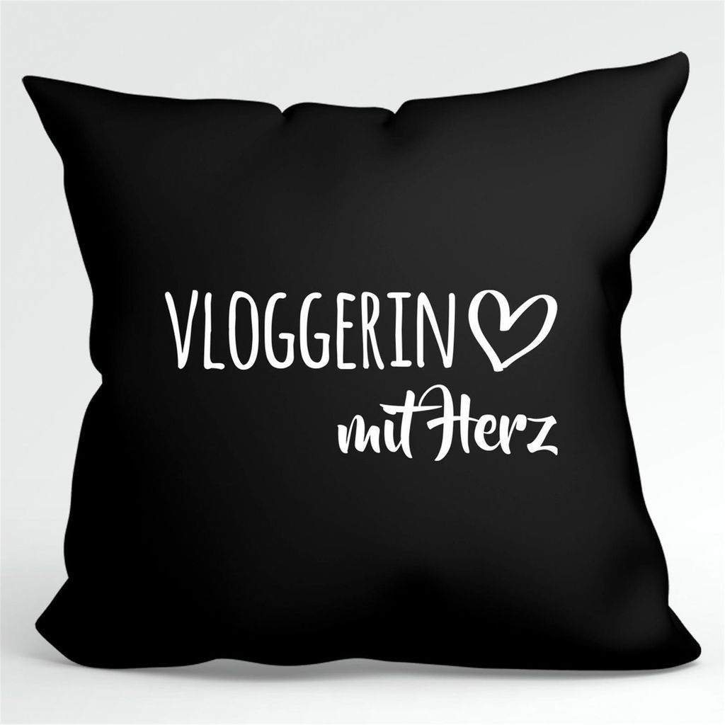 Huuraa Kissen Vloggerin mit Herz Geschenk Kopfkissen Black 40x40cm mit Füllung Baumwolle Vloggerin Deko