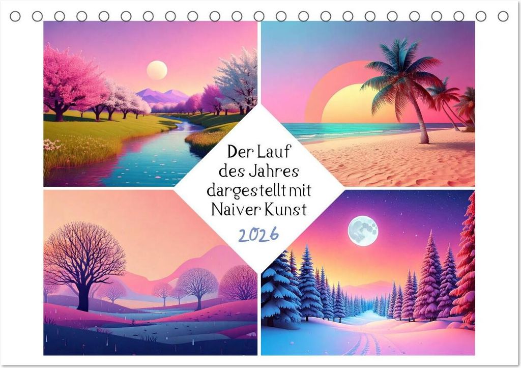 Der Lauf des Jahres dargestellt mit Naiver Kunst (Tischkalender 2026 DIN A5 quer), CALVENDO Monatskalender