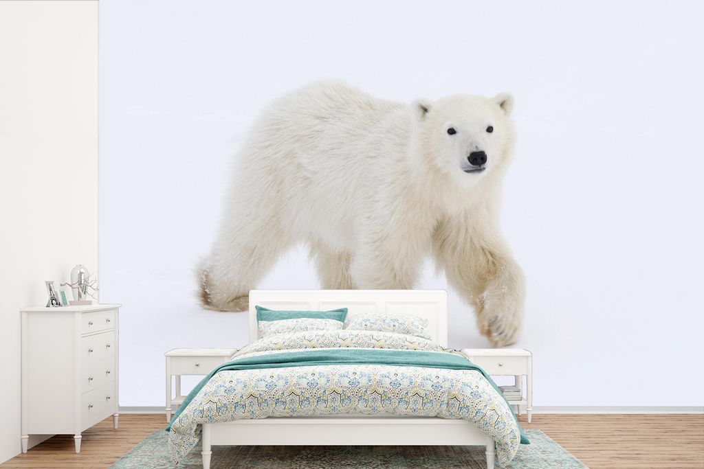 MuchoWow Fototapete für Wohnzimmer oder Schlafzimmer Wandtapete Vinyl Motivtapete Eisbär - Schnee - Weiß - 600x400 cm - Vinyltapeten