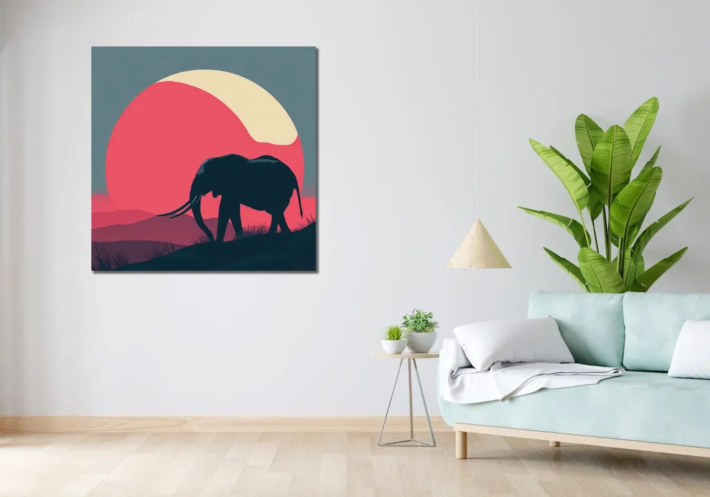 Image Éléphant au feu rouge 100 x 100 cm - Tableau Déco Carré Moderne - 2