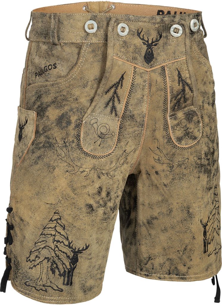 PAULGOS Herren Trachten Lederhose Kurz - HK5 ANTIK - Echtes Leder - in 3 Farben erhältlich - Größe 44 - 60
