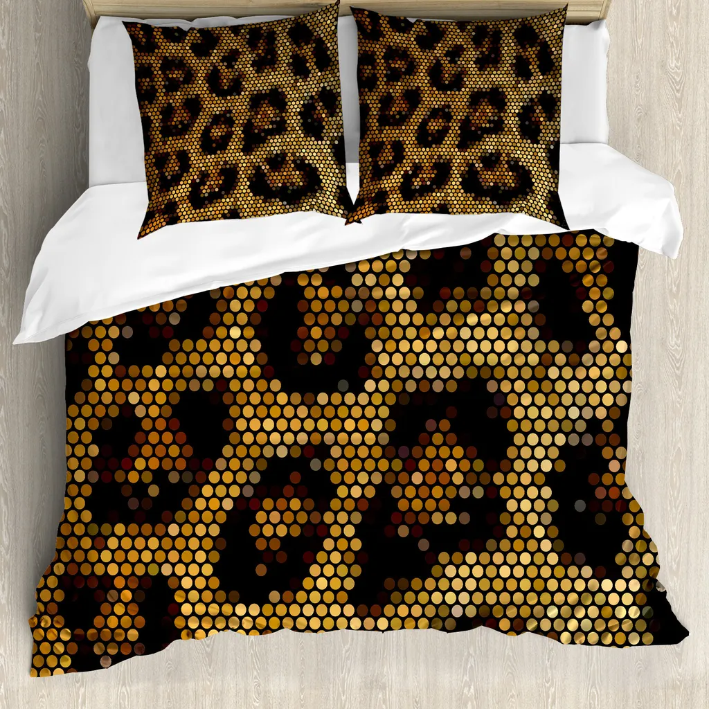 ABAKUHAUS Copripiumino psichedelico, motivo leopardato Trippy, antiacaro, adatto a chi soffre di allergie, con federe, 200 cm x 200 cm - 80 x 80 cm, albicocca marrone scuro