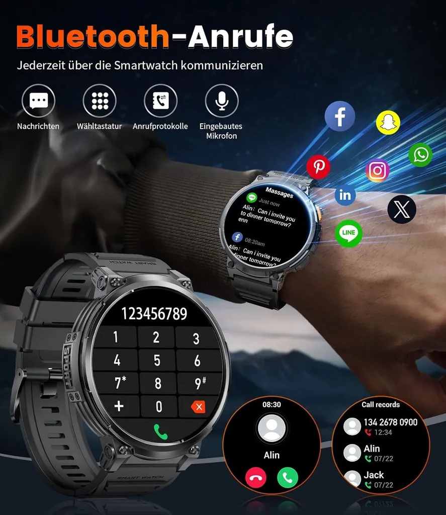 Smartwatch Uomo Grande Schermo IPS Torcia LED Chiamate Bluetooth - 7