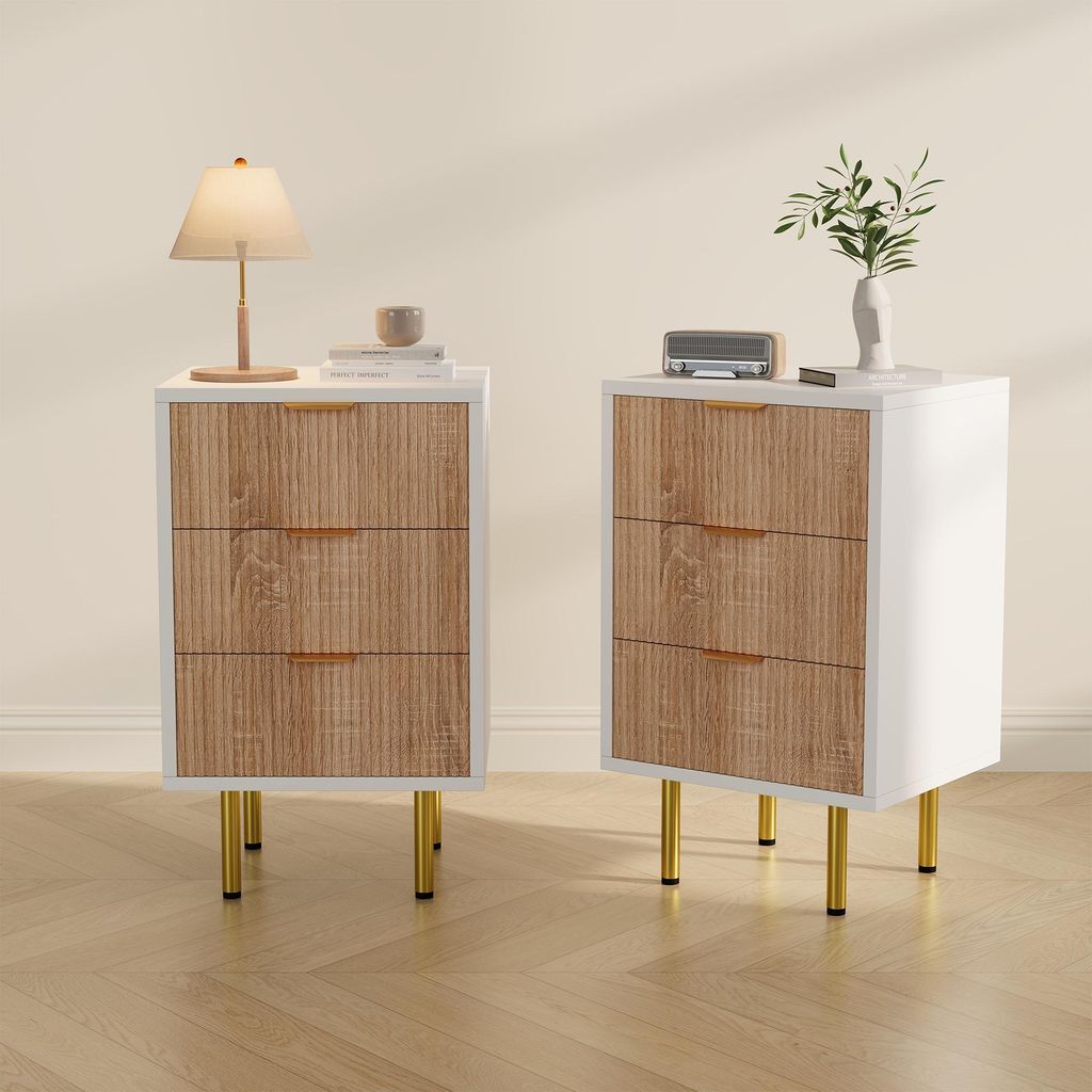 UnboxG Set van 2 nachtkastjes met 3 lades, 40x40x65 cm – Productafbeelding 