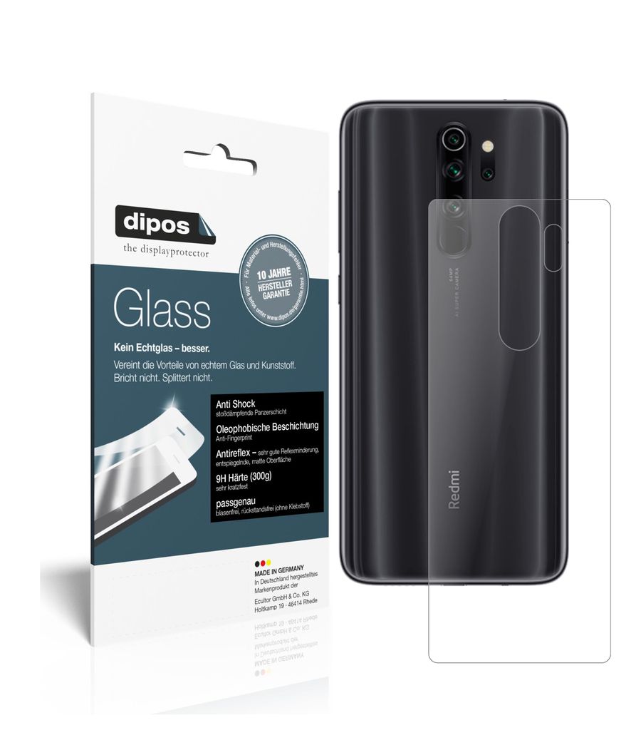 2x Schutzfolie für Xiaomi Redmi Note 8 Pro Rückseite matt - Anti-Shock 9H Folie dipos Glass Kunststoffglas