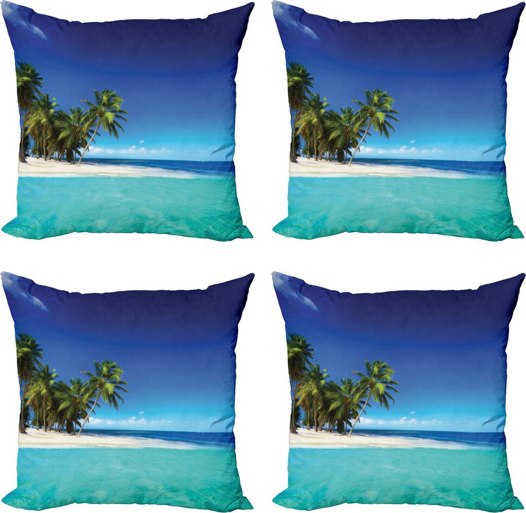 ABAKUHAUS Ozean Kissenbezug Set (4 Stück), Seaside Nature Tropic, Moderner Doppelseitiger Digitaldruck, 45 cm x 45 cm, Royal Blue Turquoise
