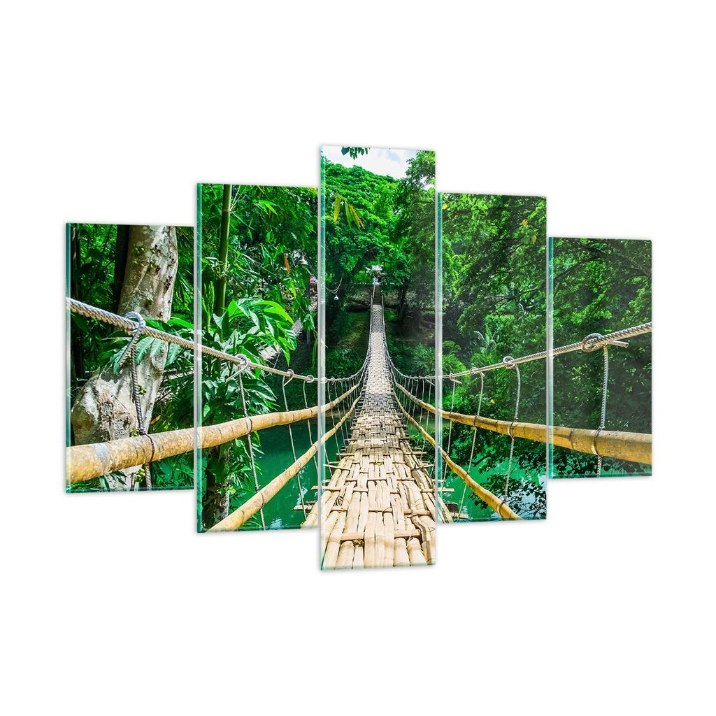 Bilder auf glas - Gehweg Baum Holz Steg - 150x100cm - Glasbilder - Wandbilder - Kunstdruck - zum Aufhängen bereit - Wanddekoration aus Glas - Glas...