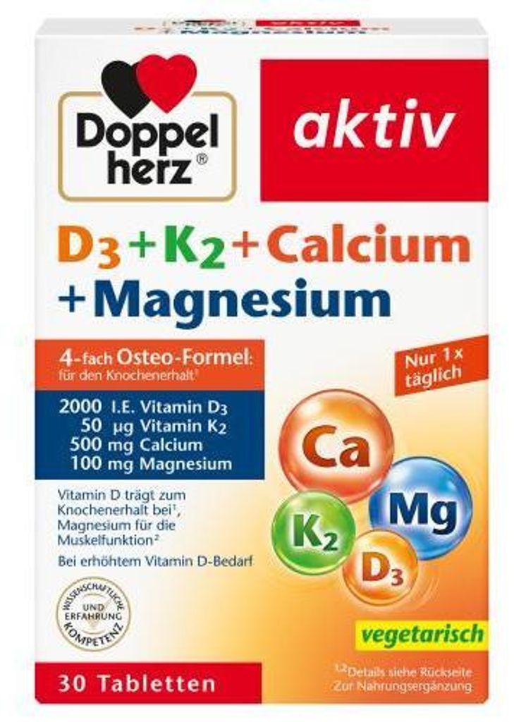 Doppelherz D3+K2+Calcium+Magnesium Tabletten 30 St Produktbild 