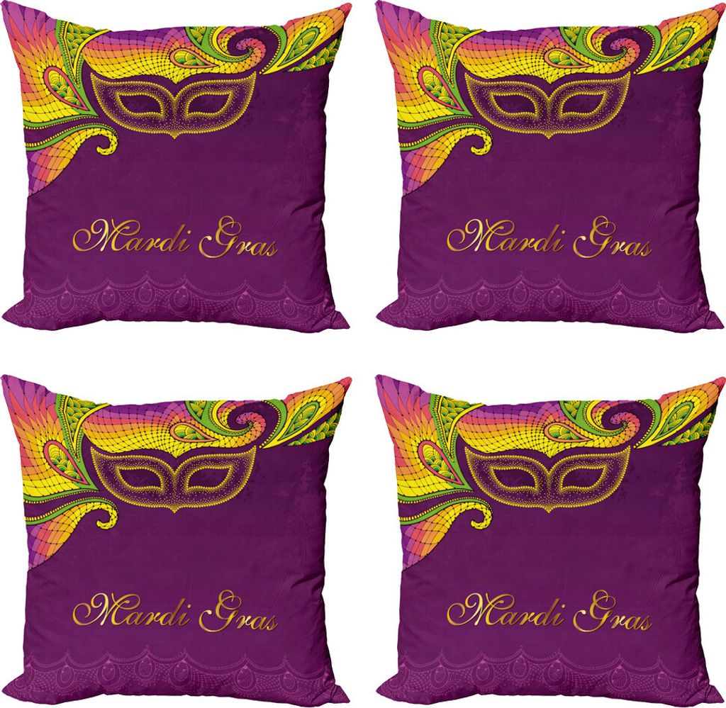 ABAKUHAUS Karneval Kissenbezug Set (4 Stück), Bunte Spitze-Art, Moderner Doppelseitiger Digitaldruck, 45 cm x 45 cm, Lila, Gelb, Grün