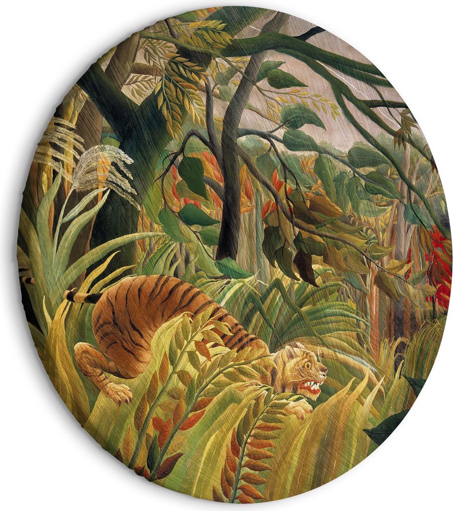 Italienischer Leinwand Rundes Bild - Tiger in a Tropical Storm (Henri Rousseau) 60x60 cm Reproduktionen l-G-10023-bc-a