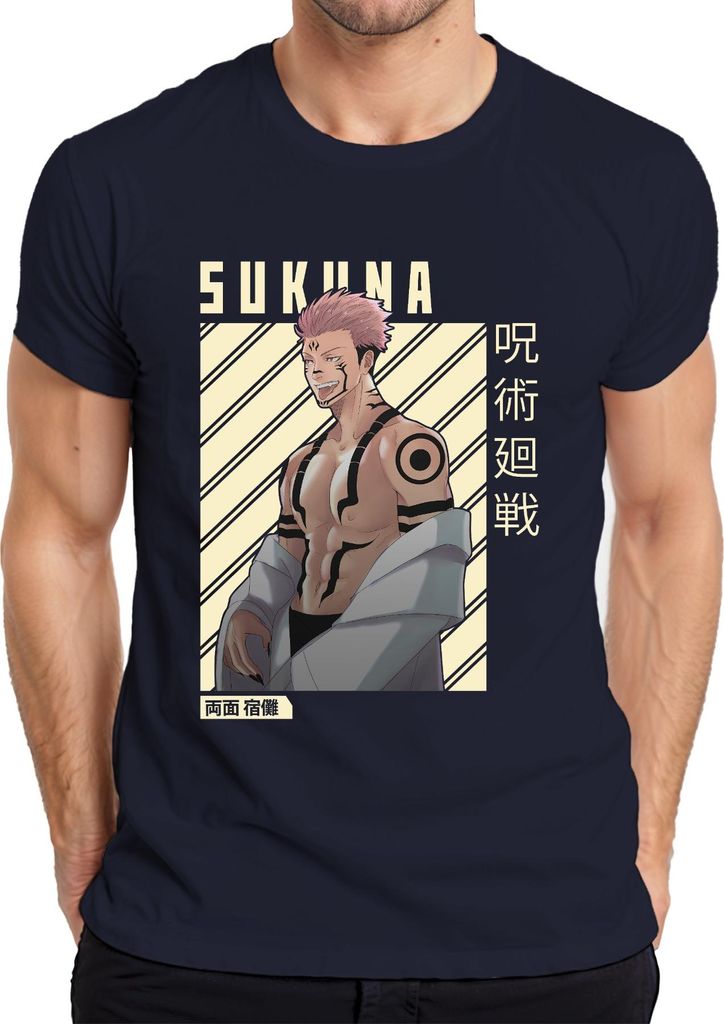 Sukuna Jujutsu Kaisen Ryomen Sukuna Anime Manga Otaku Geschenk Herren T-Shirt, Navy, 3XL