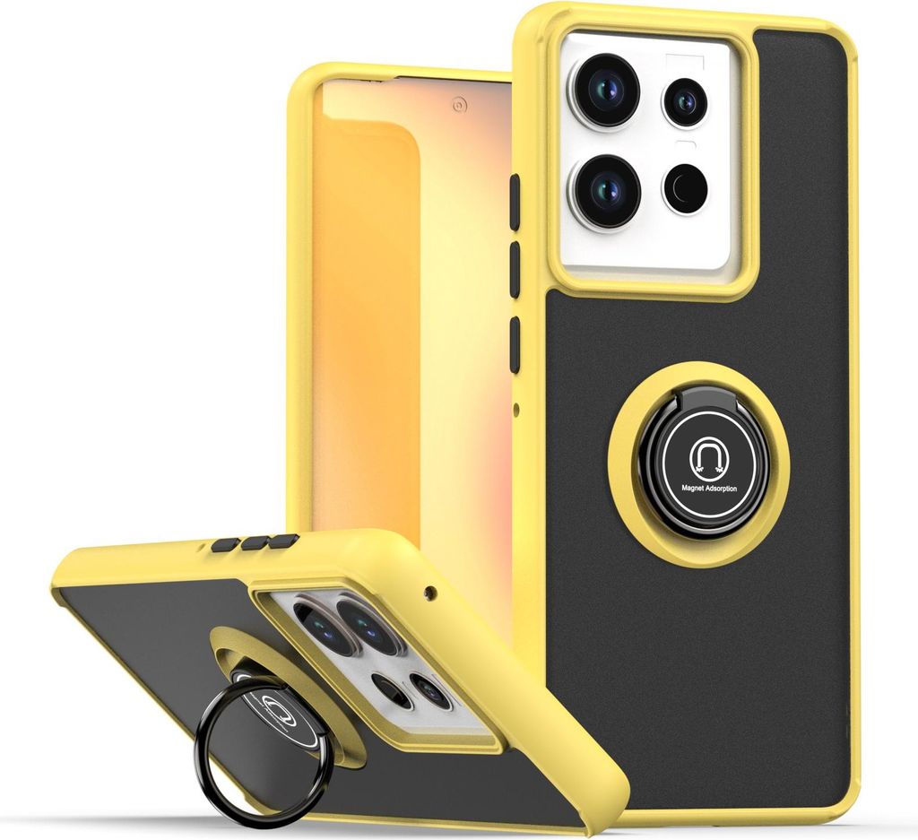 Hülle für Motorola Edge 50 Pro Matte Transluzent TPU Stoßfest Schutzhülle mit Ring Halter Ständer Gelb