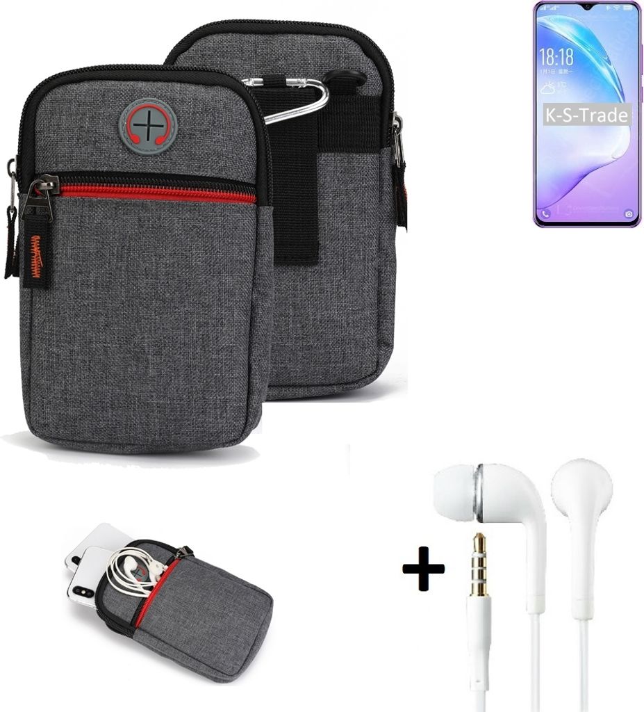 K-S-Trade Gürteltaasche + Kopfhörer kompatibel mit Coolpad Cool 12A Handy Tasche Holster Schutz Hülle Handy Hülle grau Zusatzfächer 1x