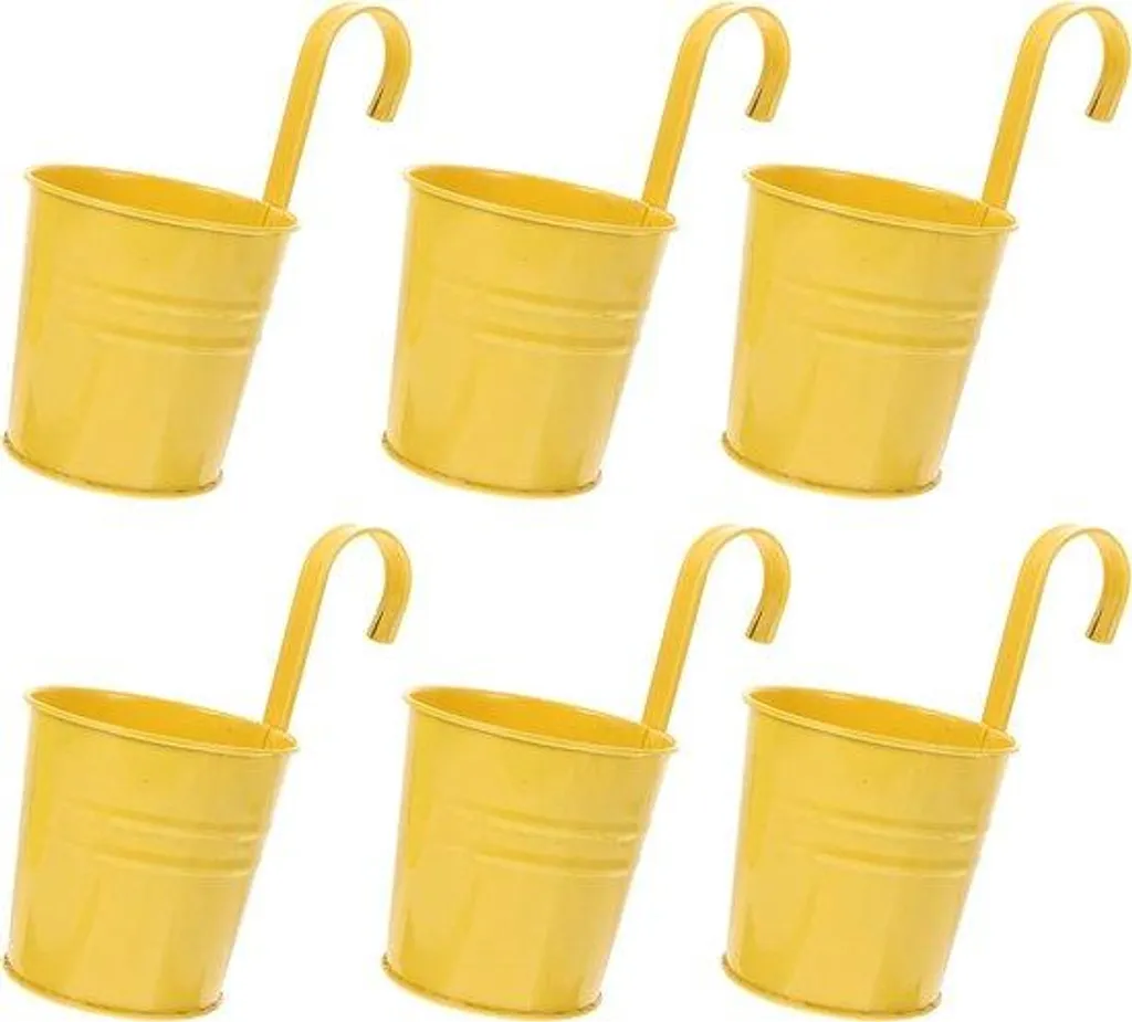 Lot de 6 pots de fleurs suspendus en métal jaune pour balcon et jardin
