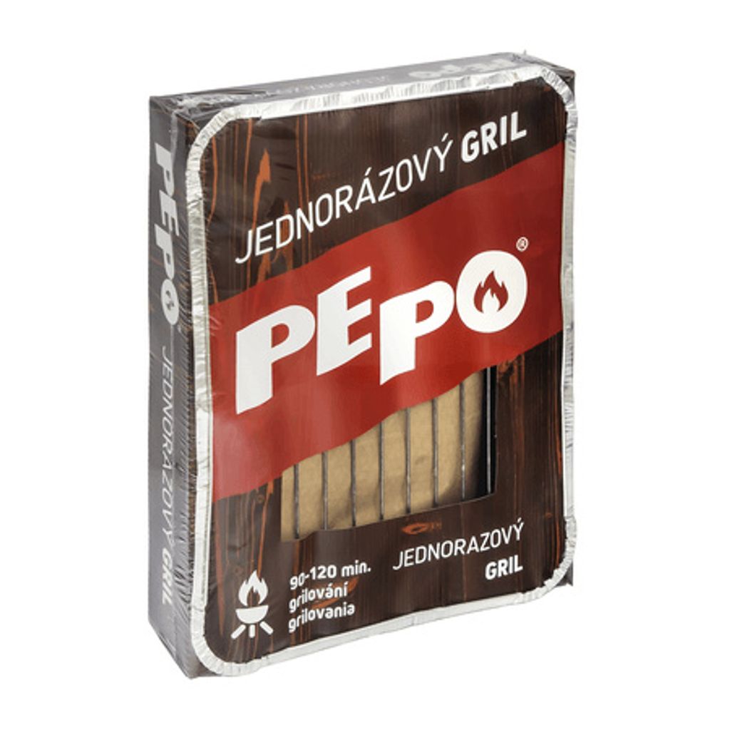 A disposable grill in its packaging.