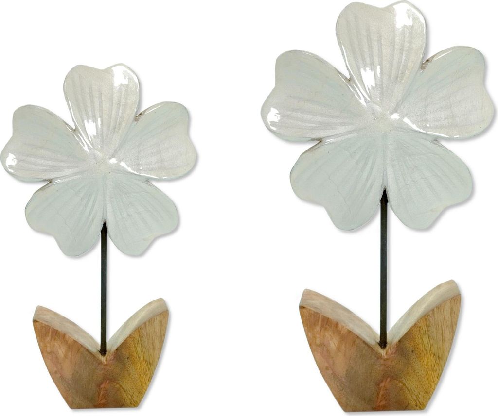 Holz Figur Blume glasiert weiß 2er Set - 21 und 26cm Produktbild 