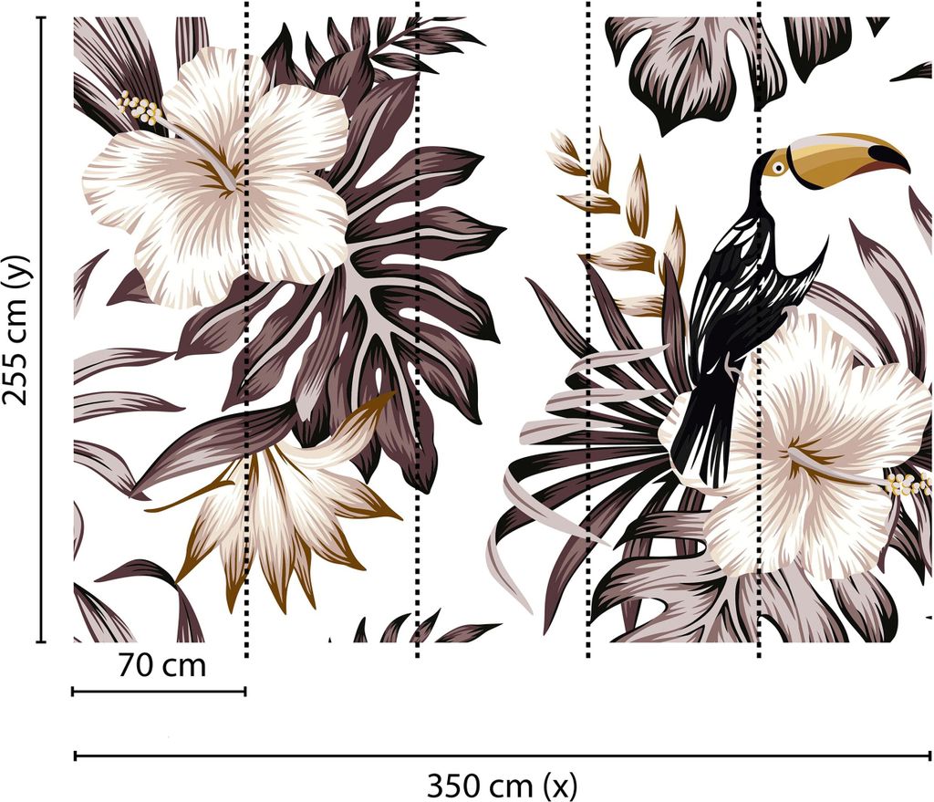 Tadessi Fototapete | Blumen | 3.50 m x 2.55 m | Grau | Weiß | Wandbild | Digitaldruck