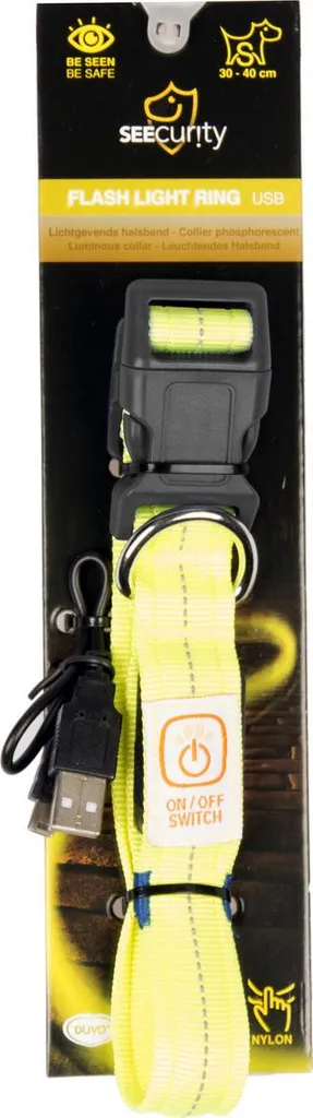 Collier LED rechargeable pour chien Duvo+ en nylon jaune ajustable