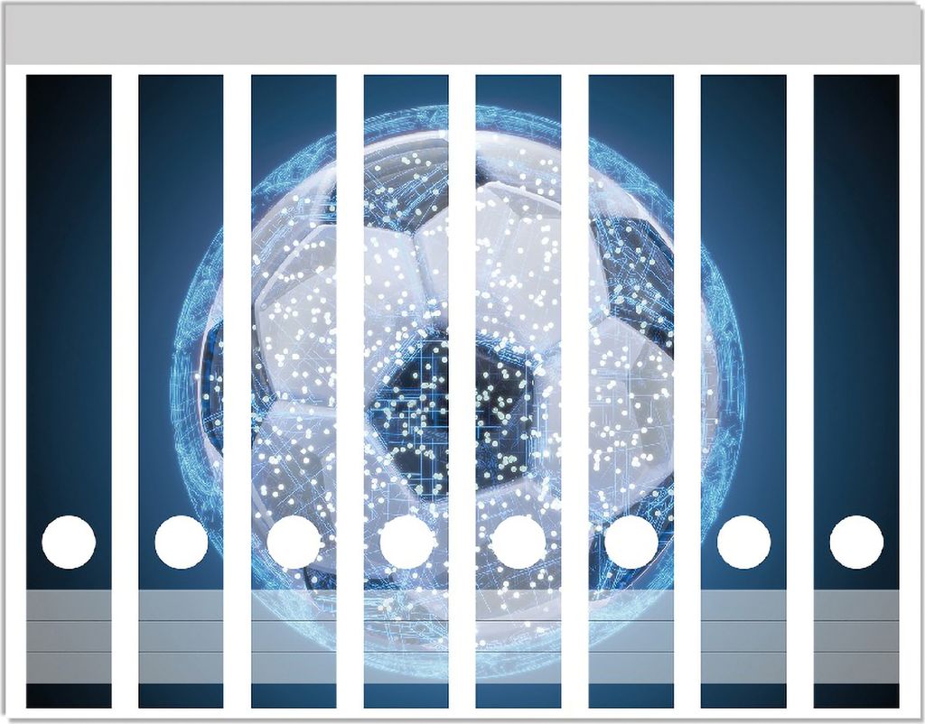 Wallario Ordnerrücken Sticker, selbstklebend für schmale Ordner, 8 Stück, Motiv Fußball digital - Netzwerk in blau