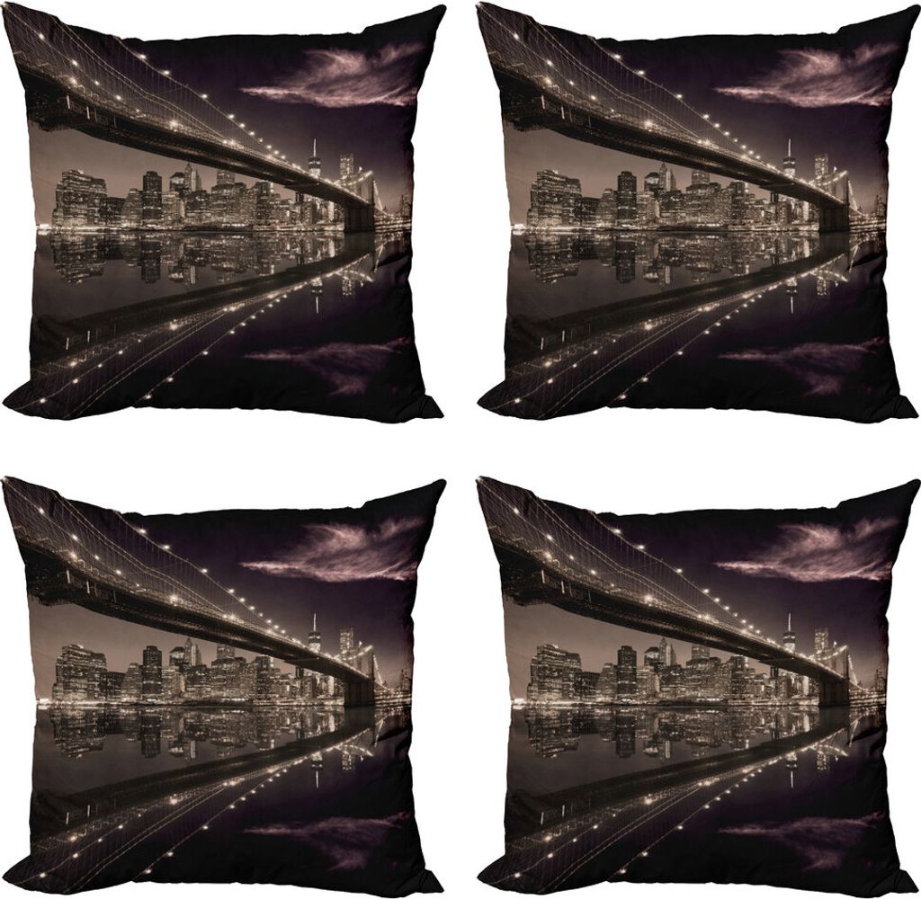 ABAKUHAUS Landschaft Kissenbezug Set (4 Stück), USA Amerika Skyline, Moderner Doppelseitiger Digitaldruck, 40 cm x 40 cm, Pale Brown trocknete Rose