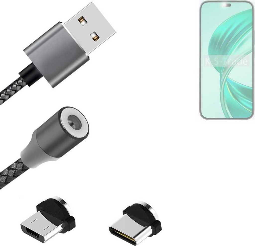 K-S-Trade Hochwertiges Magnet-Lade-kabel Sync-Kabel Daten-Kabel kompatibel mit Honor X8b mit USB-Typ-C-Anschluss und Micro-USB-Anschluss 2A bis zu