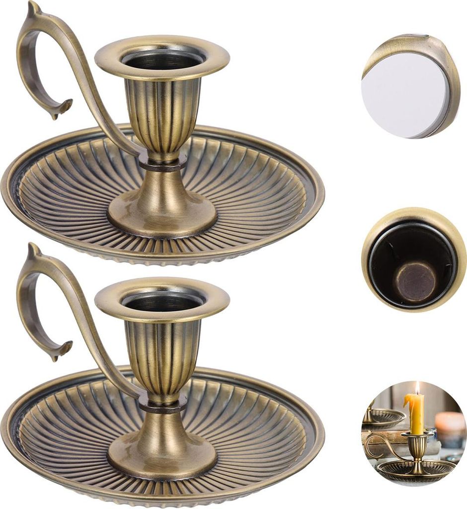 Zweiteiliges Vintage-Kerzenständer-Set mit Griffen – konische Kerzenständer, geeignet für Tischdekoration, Zuhause und Hochzeiten