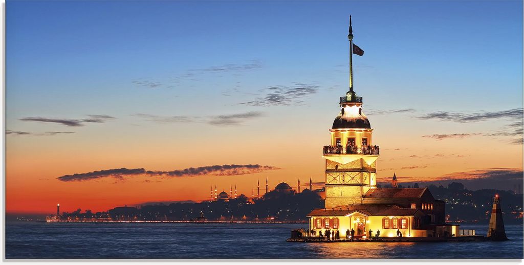 ARTland Glasbild Istanbul Leanderturm Größe: 100x50 cm