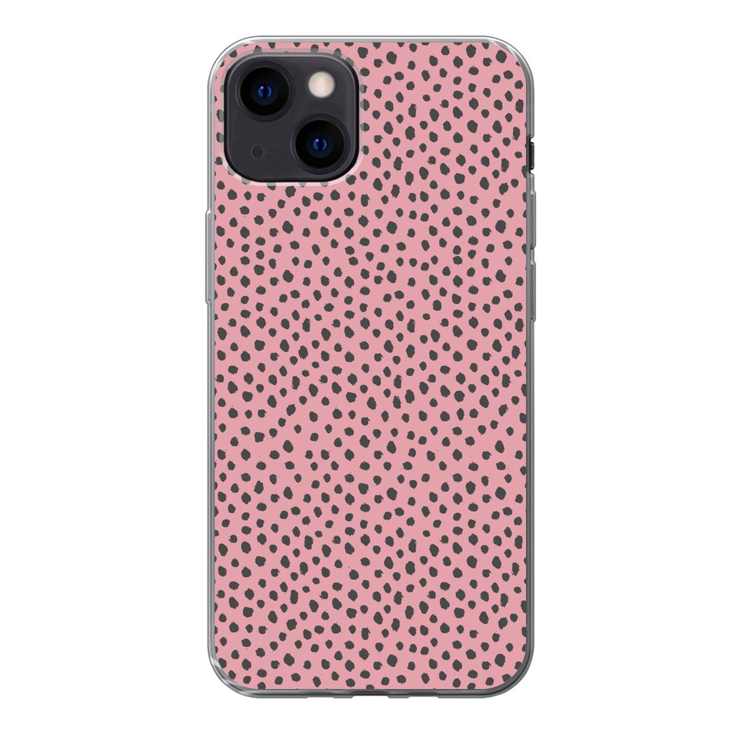 MuchoWow Handyhülle Schutzhülle Hülle für iPhone 13 Polka dots - Rosa - Schwarz Silikon Softcase Handy Hülle - Karteninhaber