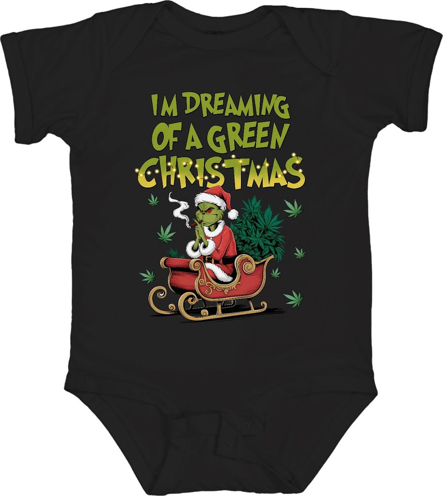 I'm Dreaming of a green Christmas Weed Grinch Kiffer - Weihnachten Christmas Xmas Unisex Baby Body, Schwarz, 0/3
