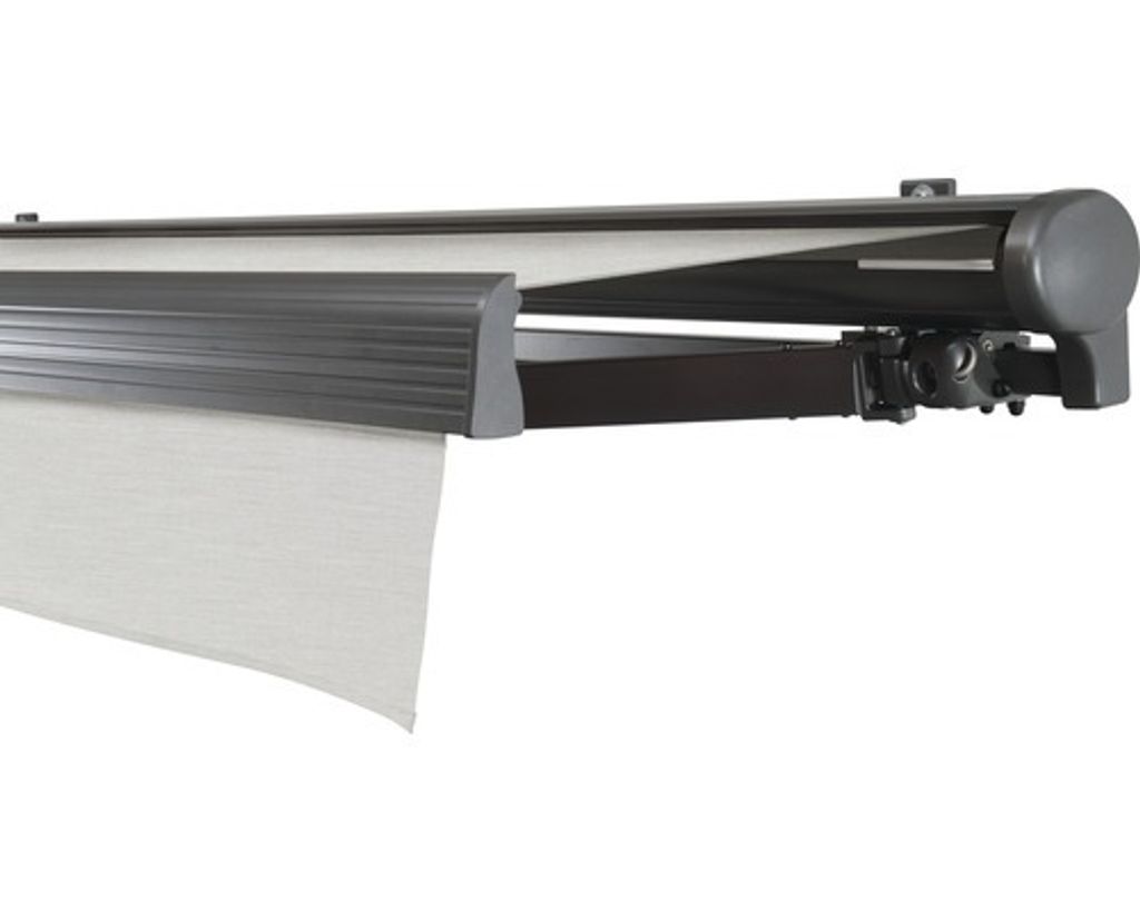 SOLUNA Halbkassettenmarkise Comfort 3x2 Stoff Dessin U190 Gestell DB703 dunkelgrau Antrieb rechts inkl. Motor und Wandsc