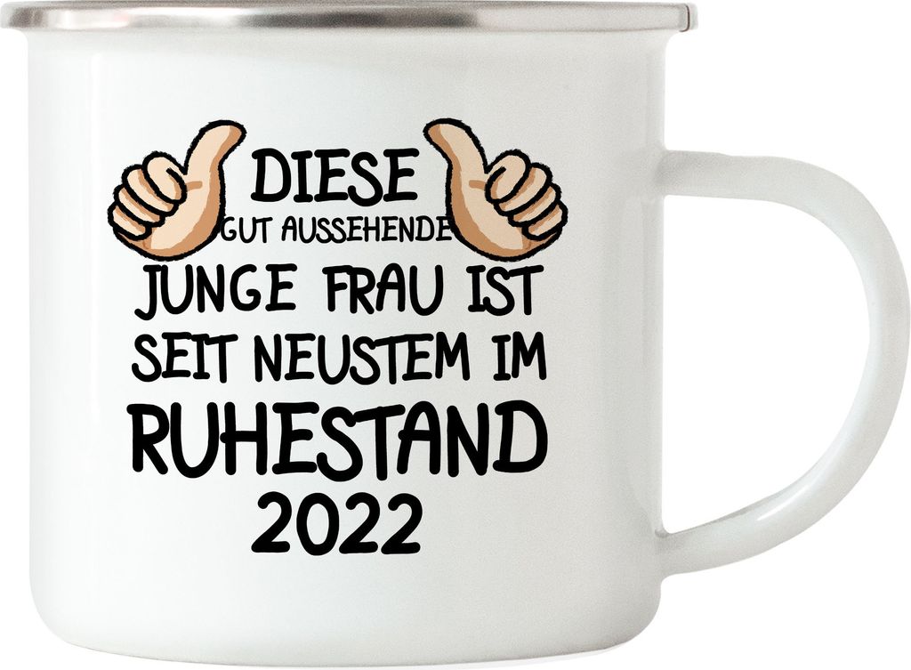 Rentnerin 2022 Emaille Tasse Rente Lustig Spruch Ruhestand Produktbild 