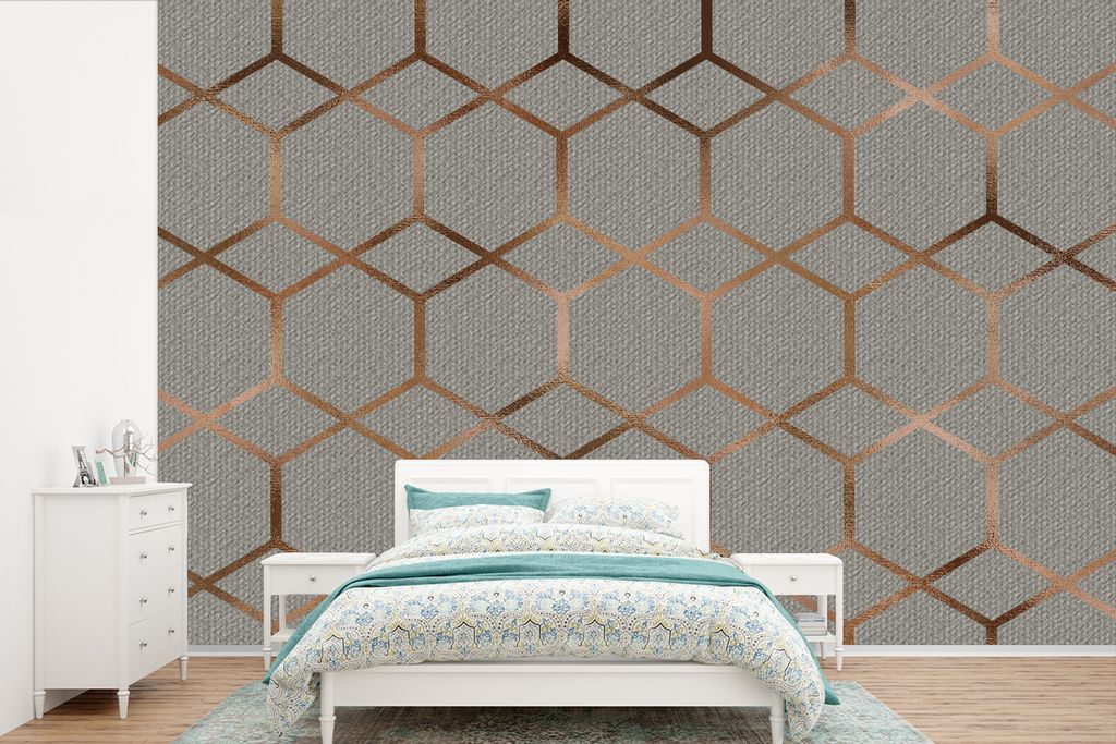 MuchoWow Fototapete für Wohnzimmer oder Schlafzimmer Wandtapete Vinyl Motivtapete Muster - Grau - Bronze - 600x400 cm - Vinyltapeten