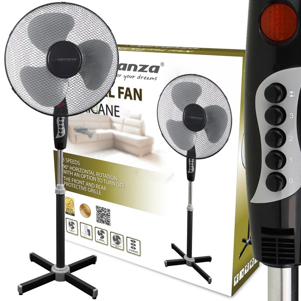 Esperanza EHF001KE, Wentylator domowy z łopatkami, Czarny, Zdjęcie produktu 