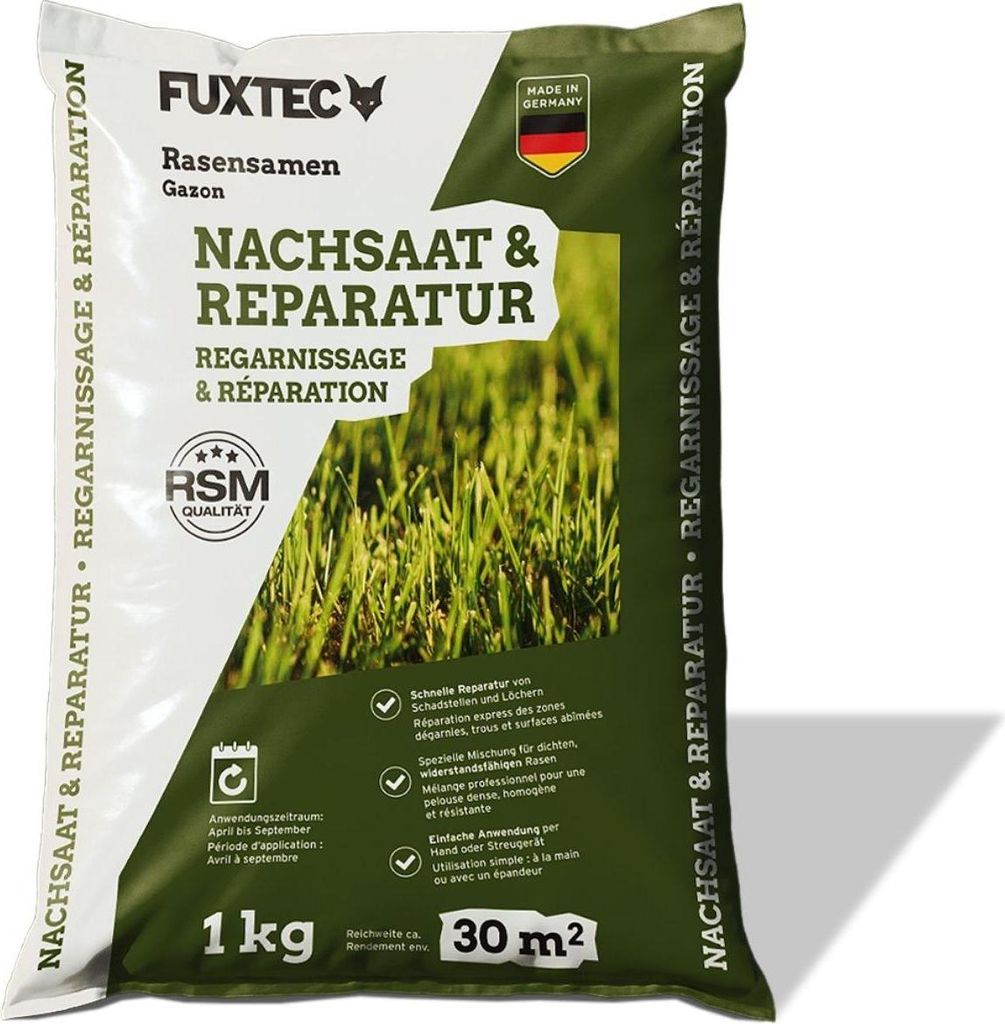 FUXTEC Rasensamen Nachsaat FX-RSNR1 | 1kg für 30m² | Produktbild 
