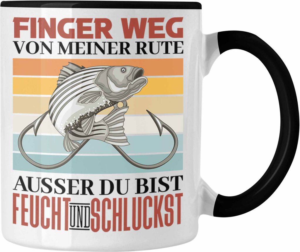 Trendation - Versauter Angler Spruch Tasse Geschenk Männer Angeln Fischer Geschenkidee (Schwarz)
