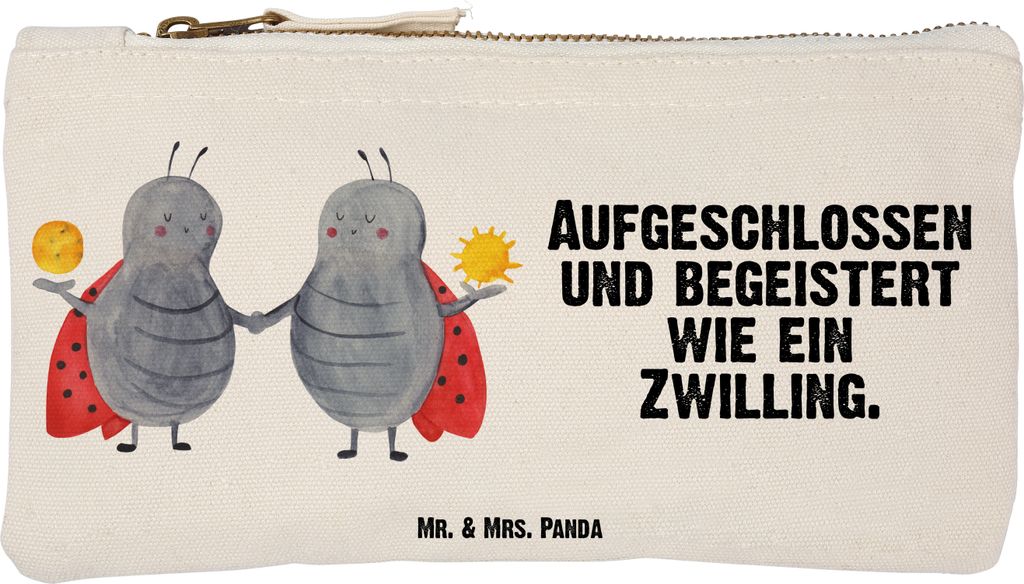 Mr. & Mrs. Panda Kulturbeutel Sternzeichen Zwilling Größe S Klein - Weiß - Geschenk, Geburtstag Mai, Glückskäfer, Kosmetiktasche, Marienkäfer...