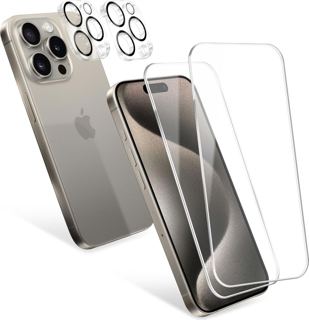 CELLONIC 2x Schutzfolie & 2x Kameraschutz kompatibel mit iPhone 15 Pro – 6.1 Zoll Displayschutzfolie 0,33mm, Ultradünnes 9H Hartglas, Displaysch...