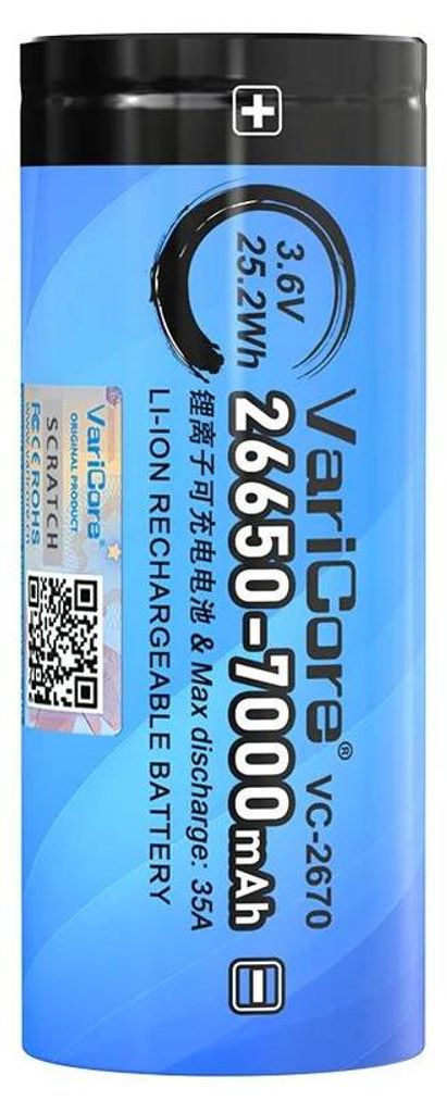 Lithium-Ionen-Akku 3,7V - 26650 7000 mAh - Wiederaufladbar 35A Hochstrom - Für Taschenlampe und Stirnlampe - Set mit 6 Stück