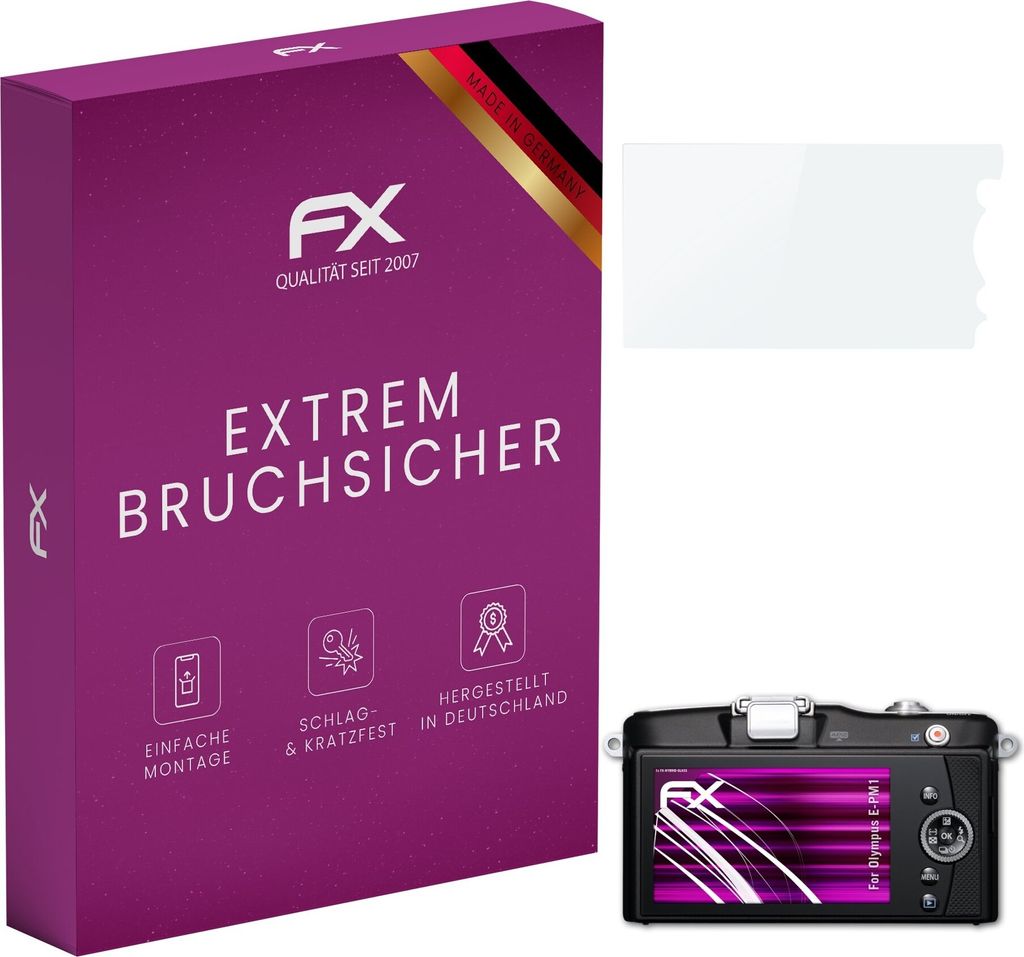 atFoliX FX-Hybrid-Glass Displayfolie kompatibel mit Olympus E-PM1 Glasfolie